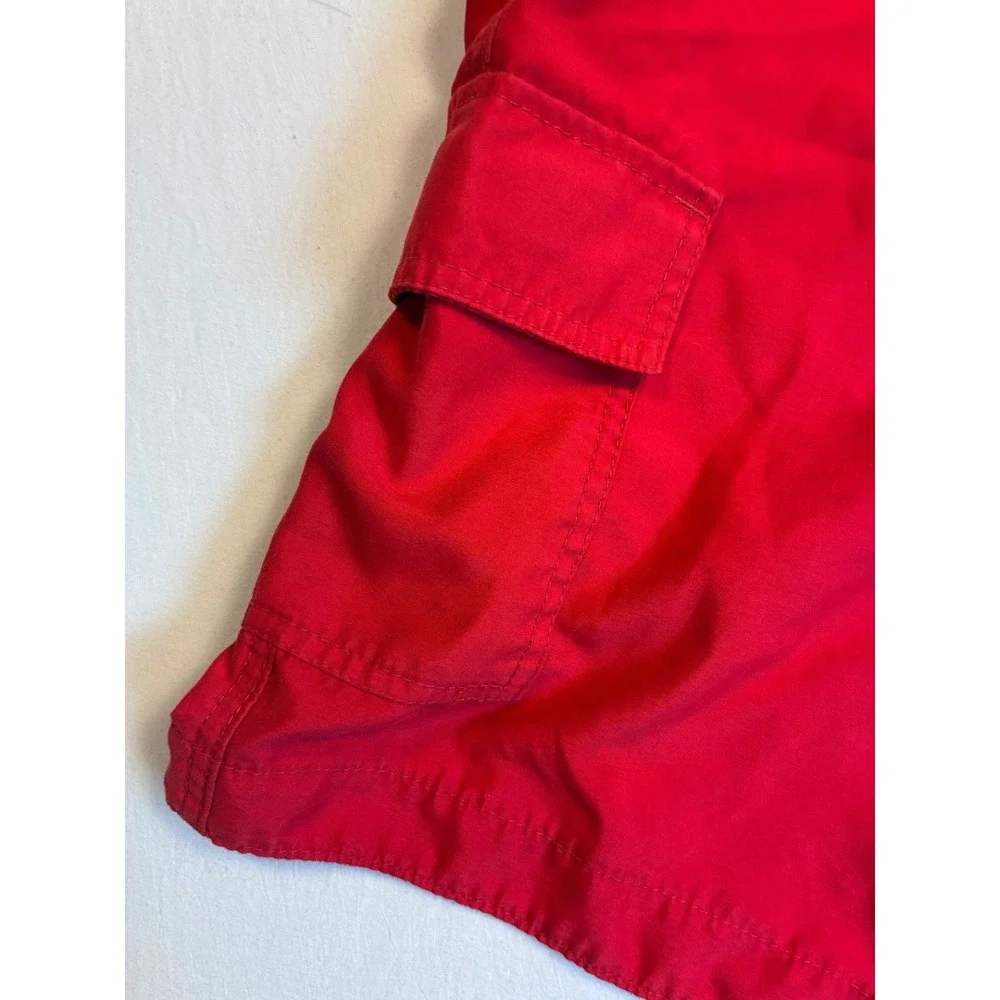 Hollister Men's Red Swim Board Shorts S Neon Green Logo Cargo Pocket Beach